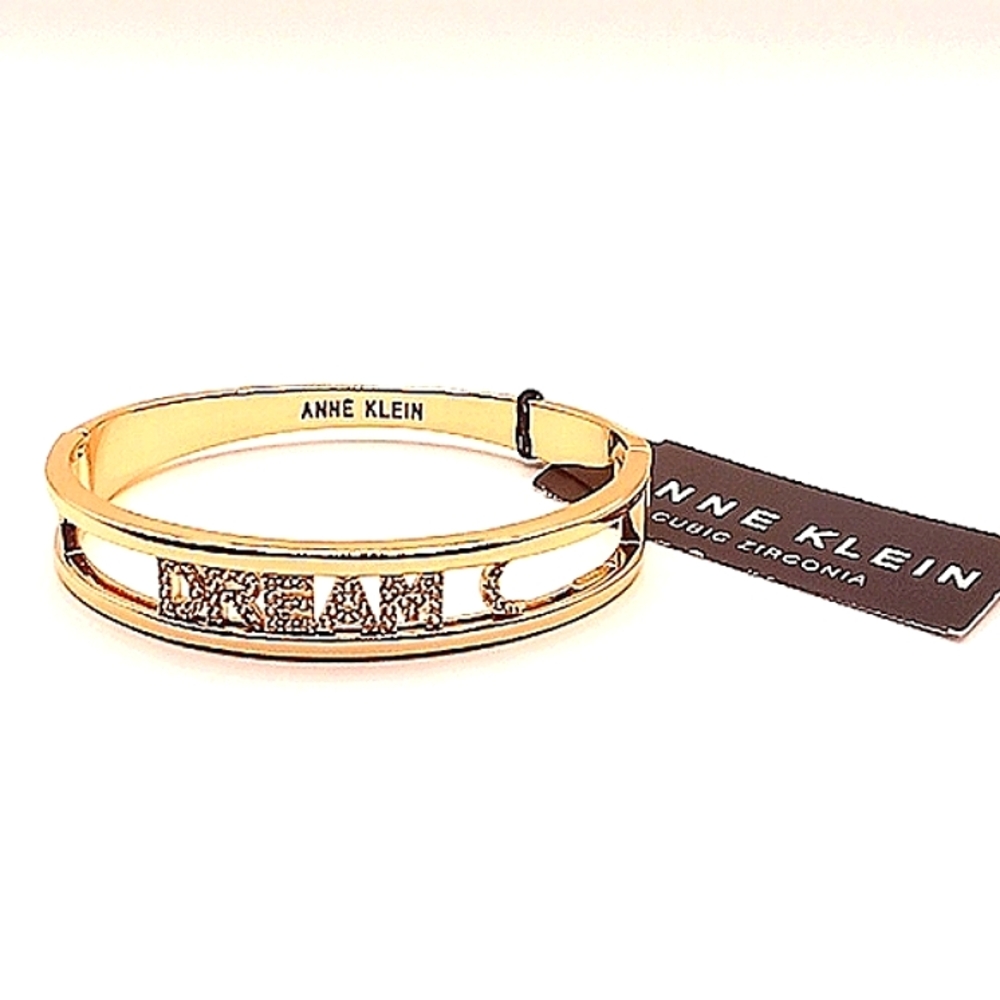 Womens Anne Klein "Dream 🌜" Gold Tone & Rhinestone Affirmation Bangle Bracelet